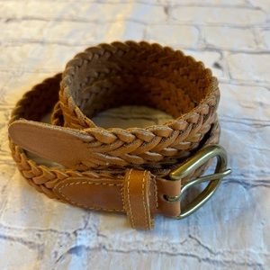 SURVEY GENUINE LEATHER BROWN BRAIDED SOLID BRASS WOMENS BELT SIZE LARGE